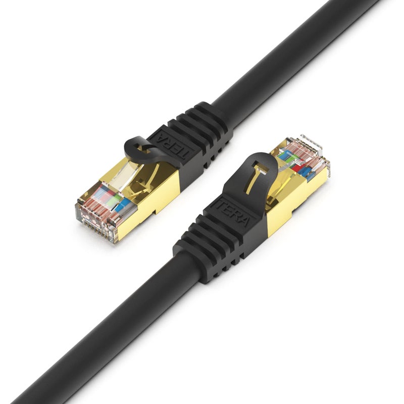 Tera Grand - Premium CAT7 Double Shielded 10 Gigabit 600MHz Ethernet Patch Cable for Modem Router LAN Network, Gold Plated Shielded RJ45 Connectors, 50 ft Black - Image 1